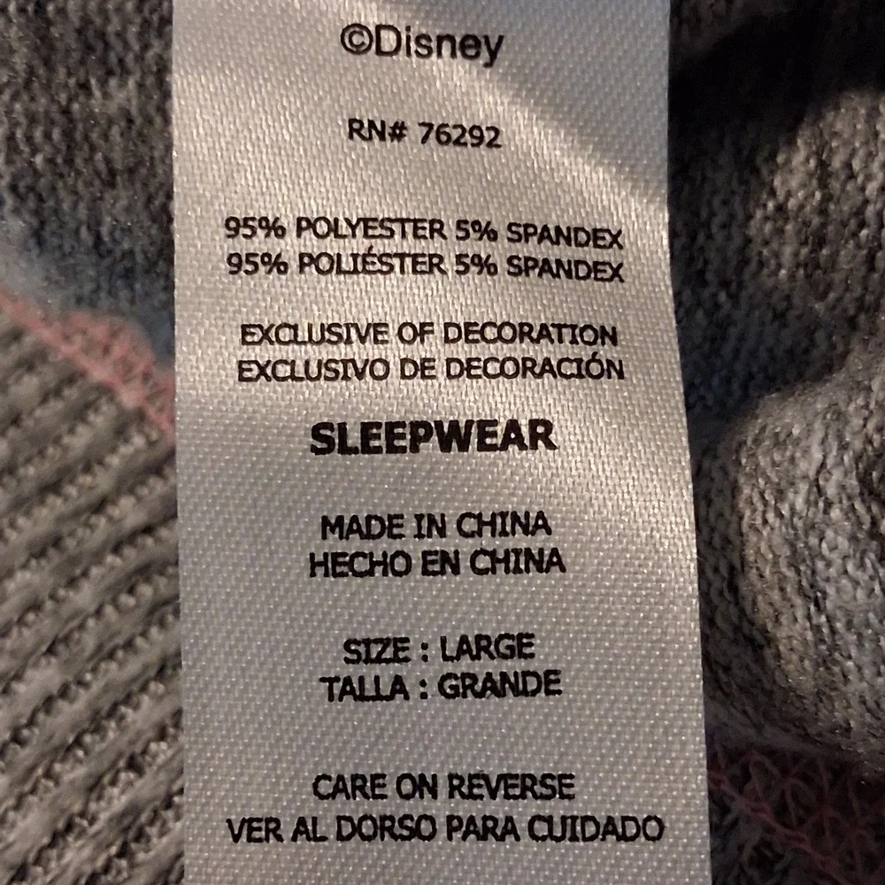 Disney Mickey Mouse Sleep Shirt L Gray Pink Kangaroo Pocket Fleece Nightgown - Picture 7 of 10